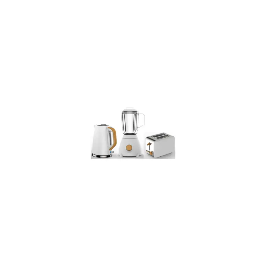 Household Kitchen Appliances 1.5L Blender 2 Slices Toaster 1.7L Kettle White Wooden Breakfast Set